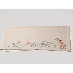 Coyuchi Organic Cotton Linen Baby Safari Animals Embroidered Receiving Blanket